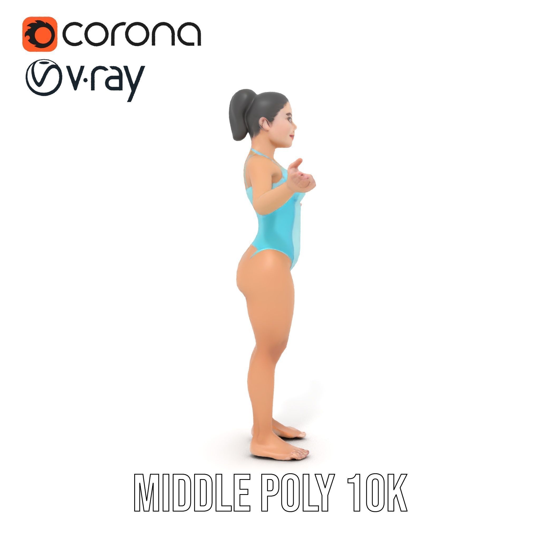 Dynamic Female Swimsuit Model Rigged and Animated Low-poly 3D model_30