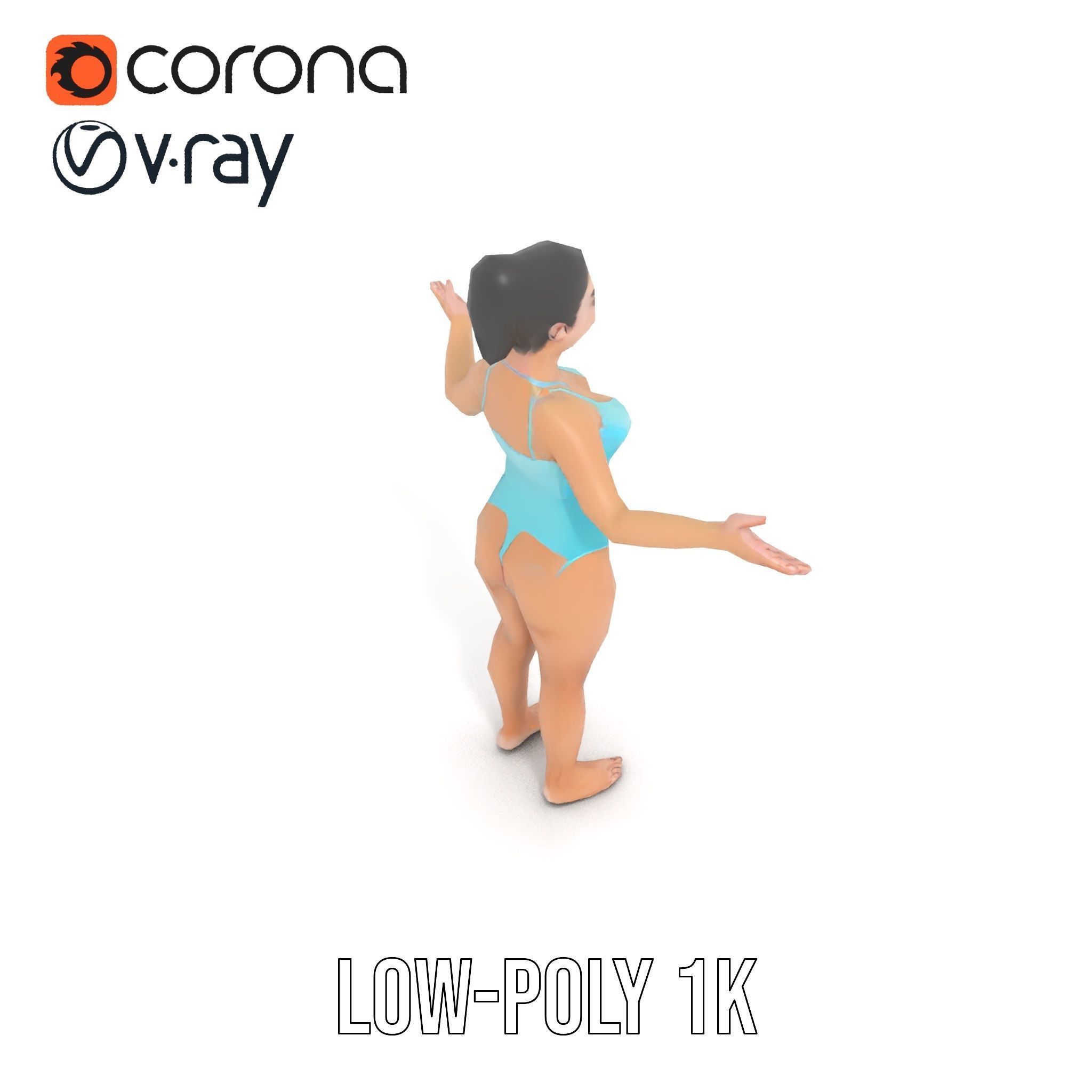 Dynamic Female Swimsuit Model Rigged and Animated Low-poly 3D model_10