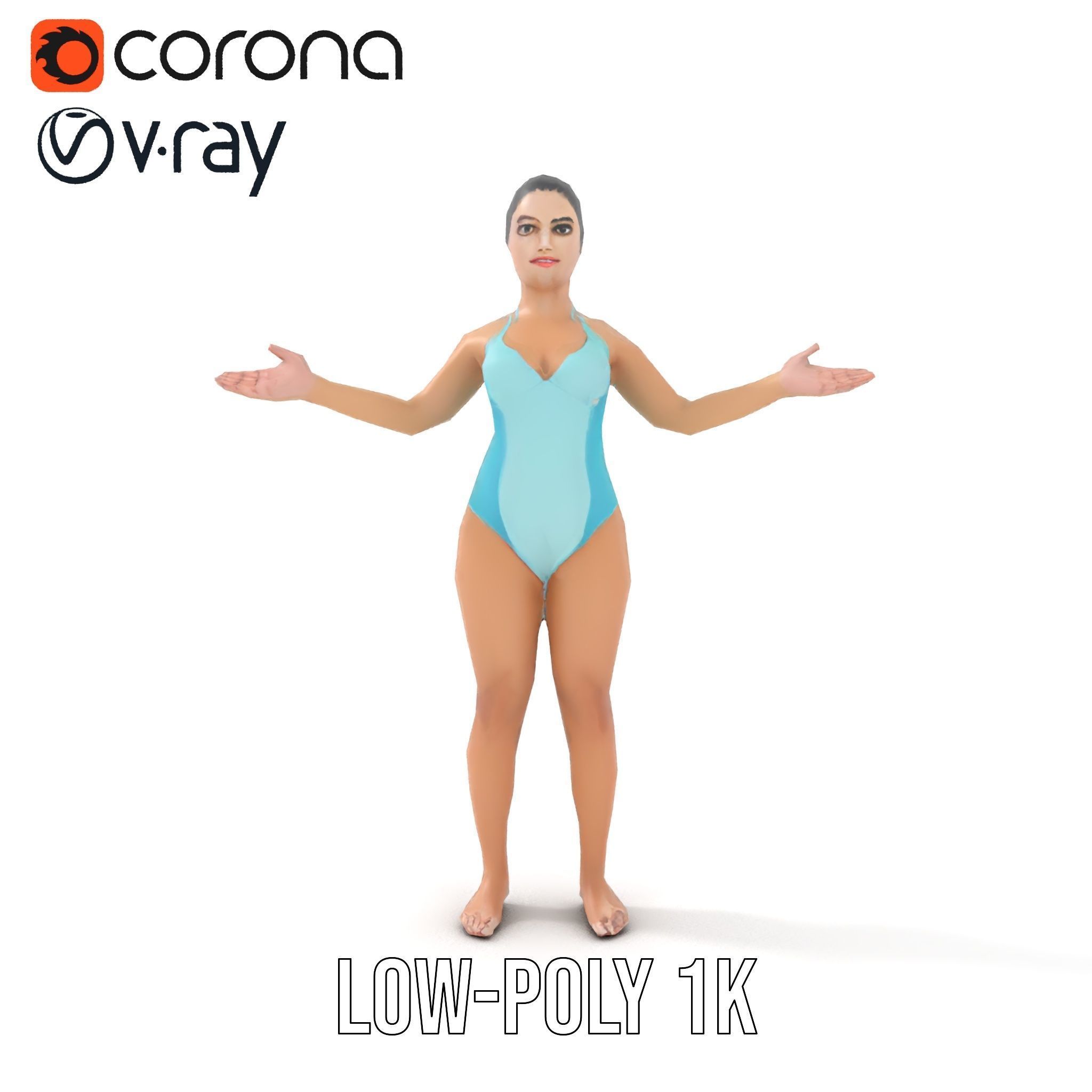 Dynamic Female Swimsuit Model Rigged and Animated Low-poly 3D model_13