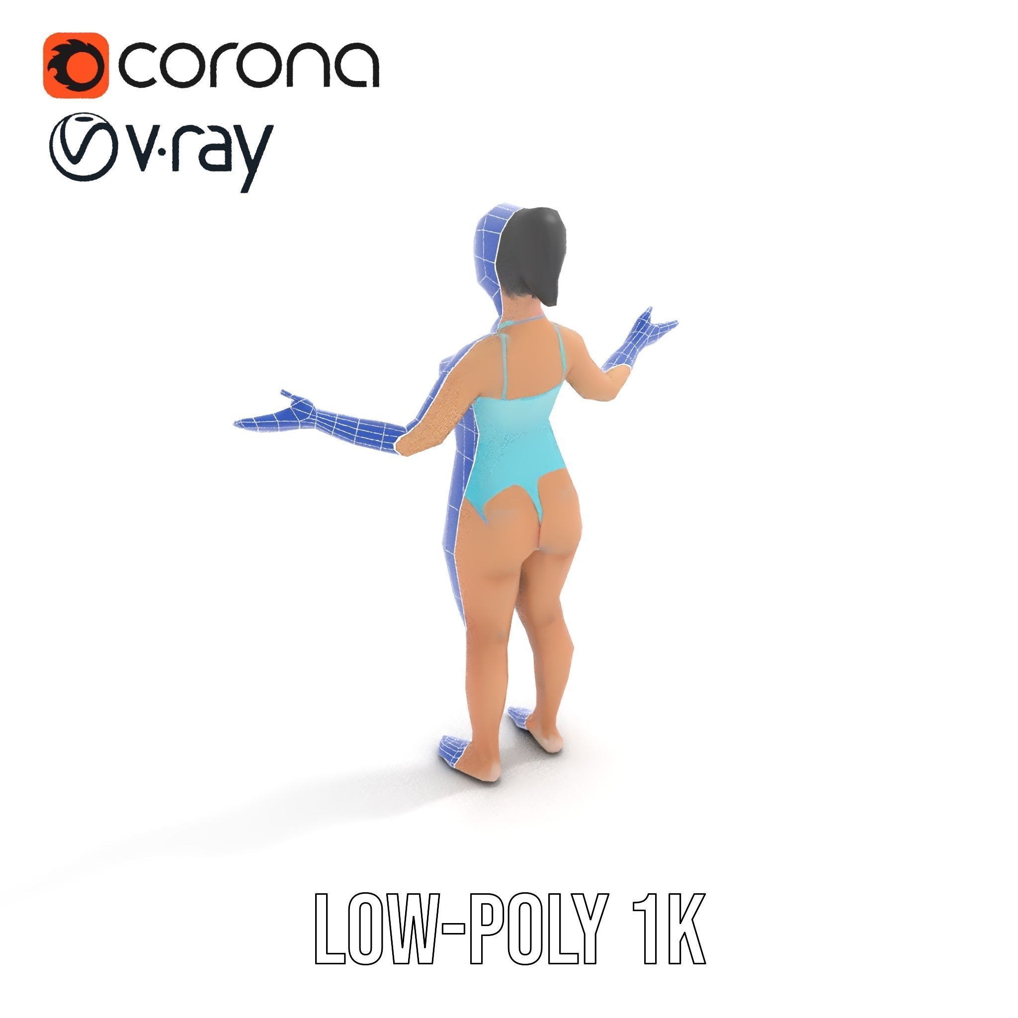 Dynamic Female Swimsuit Model Rigged and Animated Low-poly 3D model_8