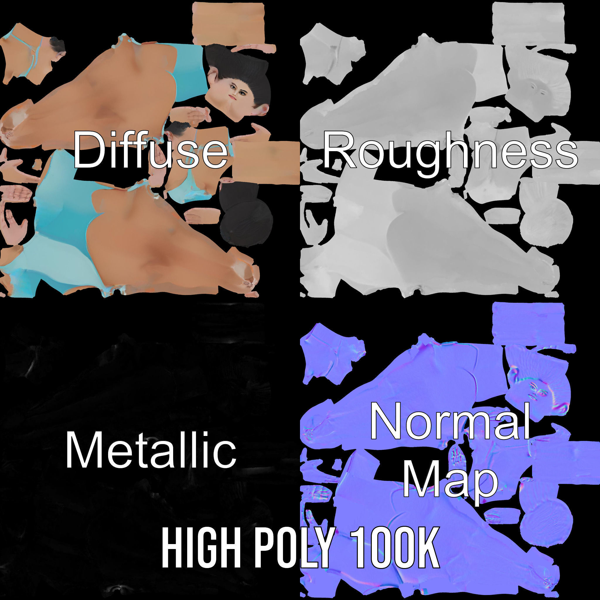 Dynamic Female Swimsuit Model Rigged and Animated Low-poly 3D model_3