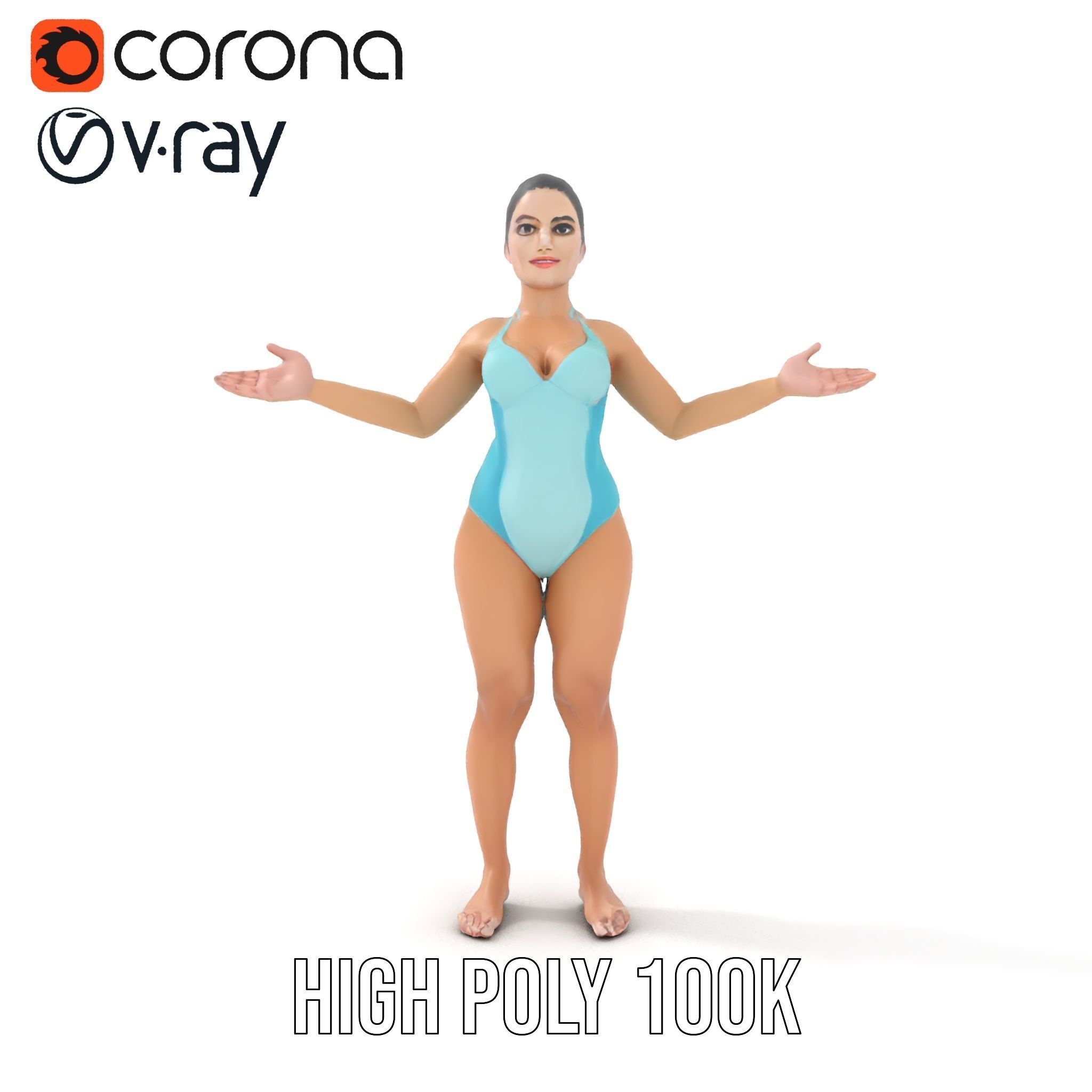 Dynamic Female Swimsuit Model Rigged and Animated Low-poly 3D model_20