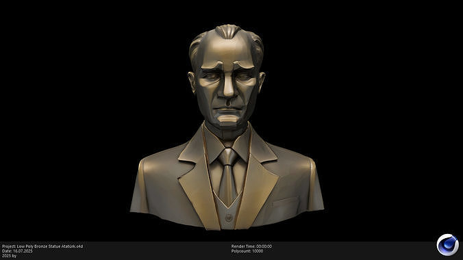Low Poly Bronze Statue Ataturk Low-poly 3D model