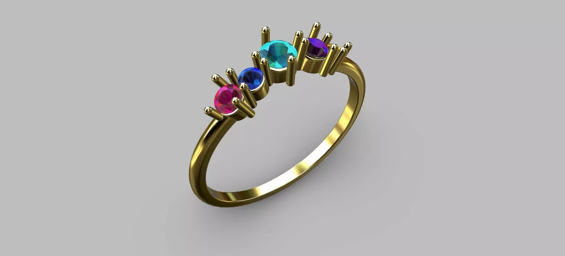 Ring 5 stones 3D print model_0