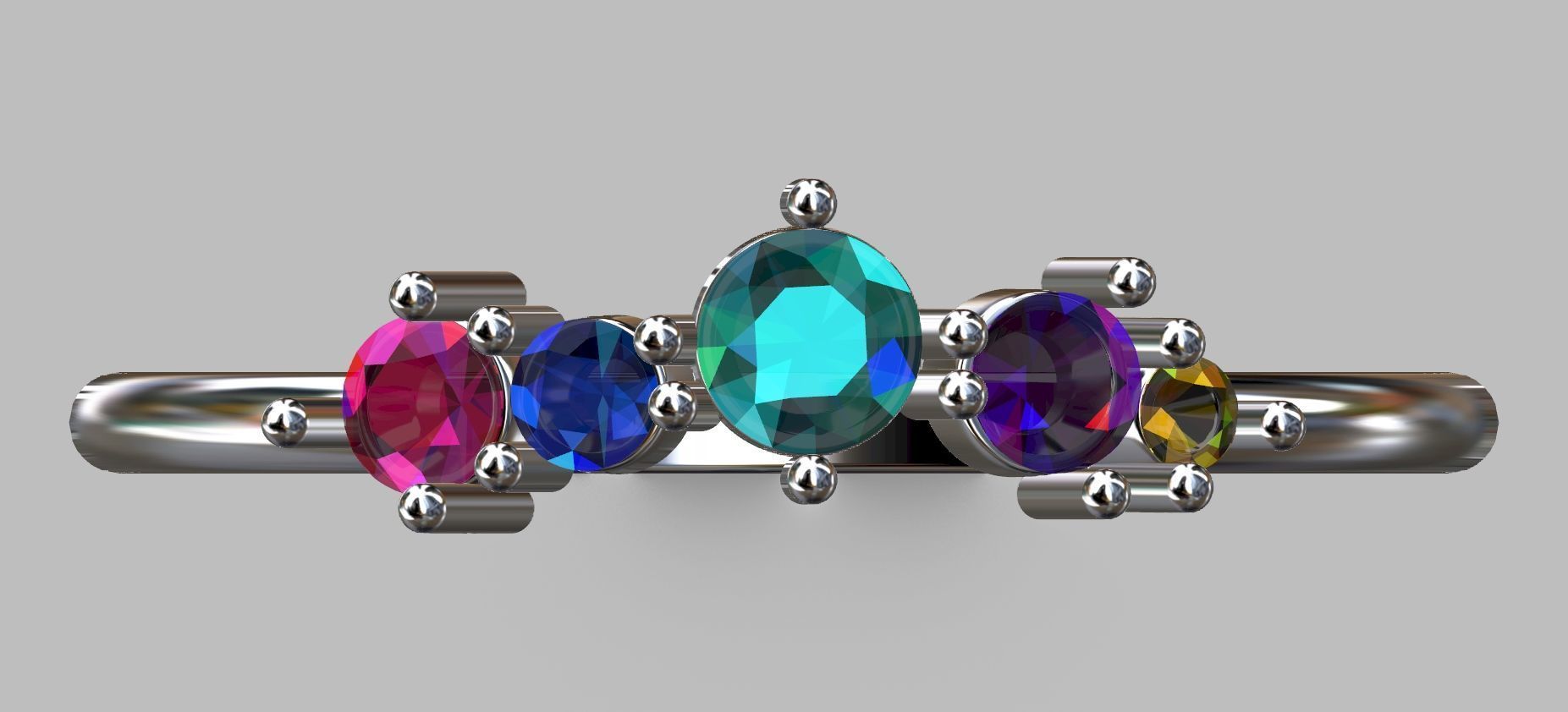 Ring 5 stones 3D print model_4