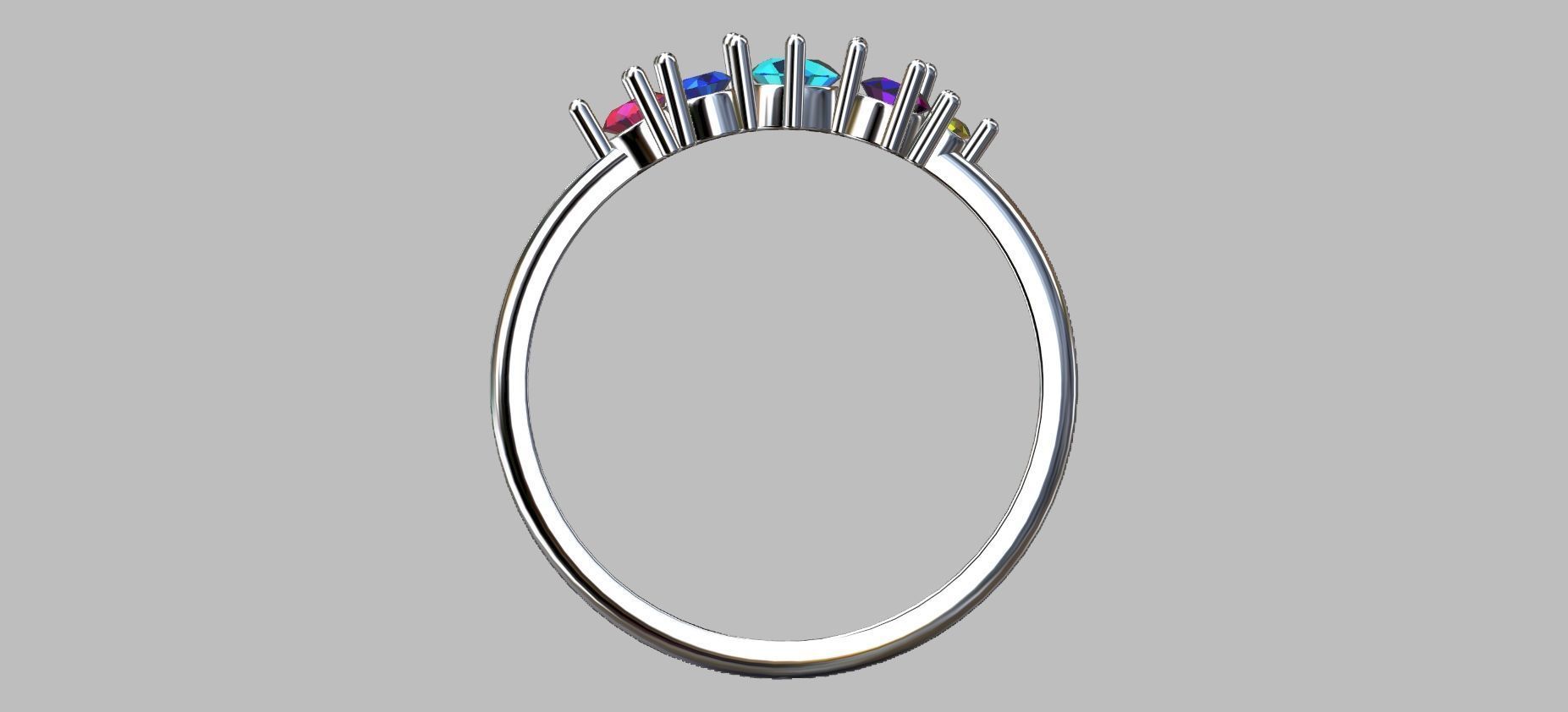 Ring 5 stones 3D print model_5