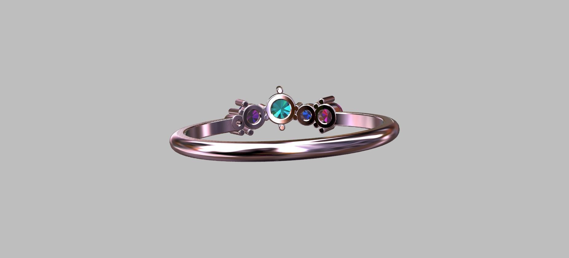 Ring 5 stones 3D print model_8