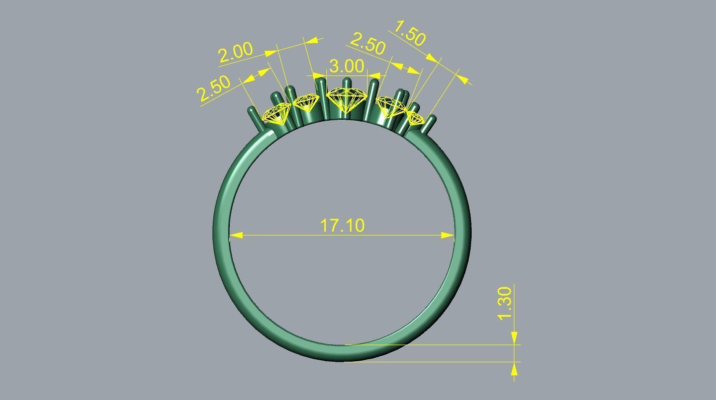Ring 5 stones 3D print model_9