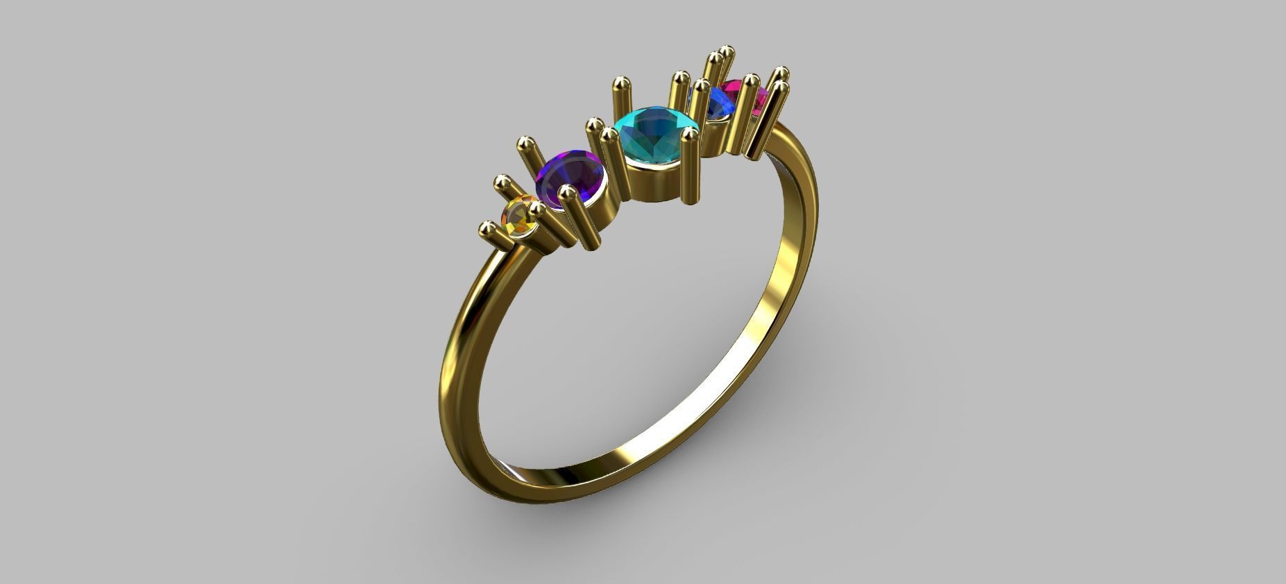 Ring 5 stones 3D print model_3