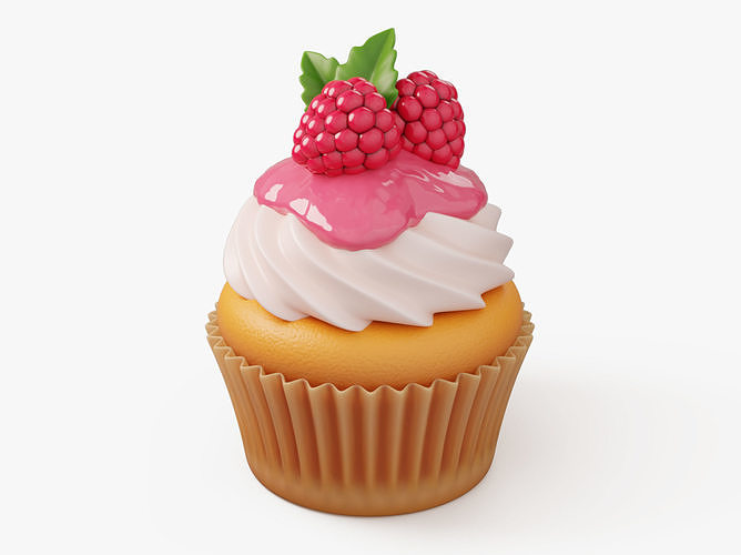 Raspberry Cupcake with Glaze 3D model