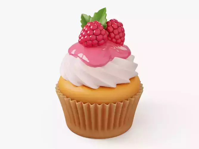 Raspberry Cupcake with Glaze 3D model