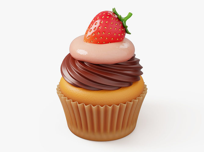 Strawberry Chocolate Cupcake 3D model