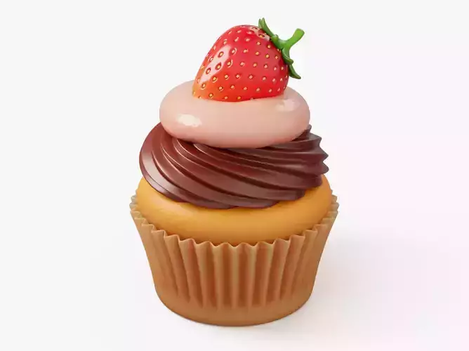 Strawberry Chocolate Cupcake 3D model