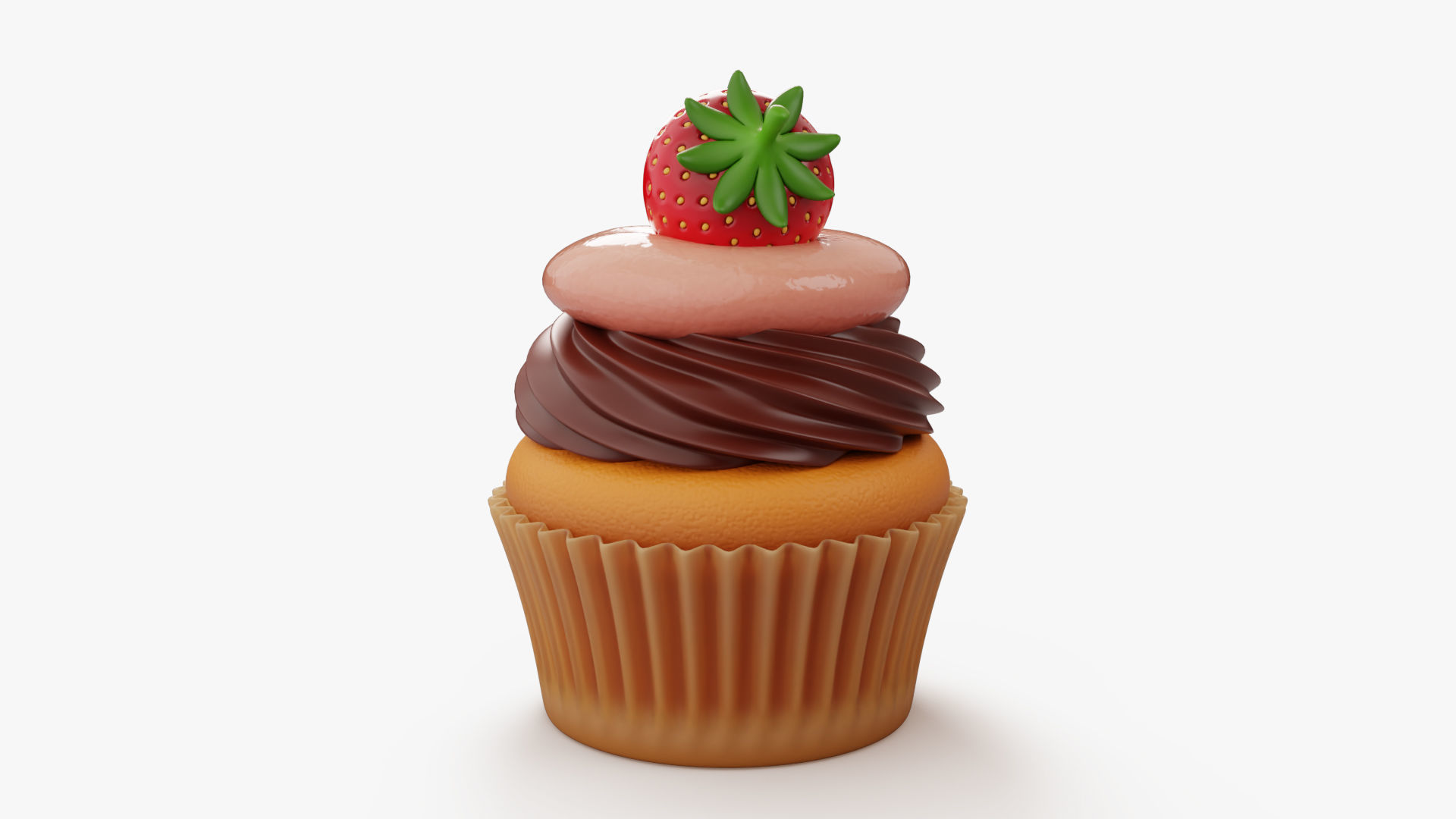 Strawberry Chocolate Cupcake 3D model_4