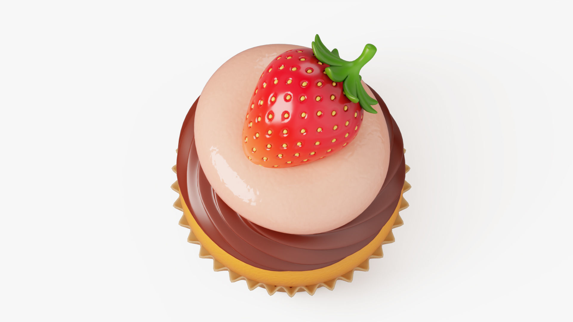 Strawberry Chocolate Cupcake 3D model_3