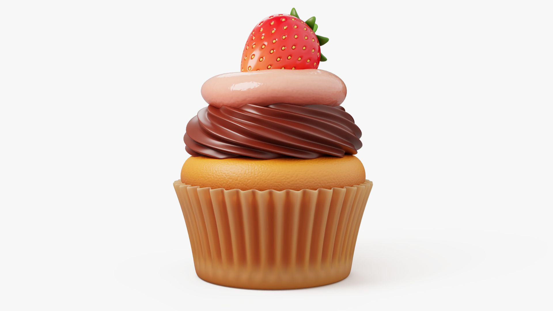 Strawberry Chocolate Cupcake 3D model_2
