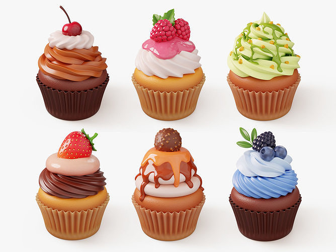 Colorful Cupcake Set 3D Model Collection