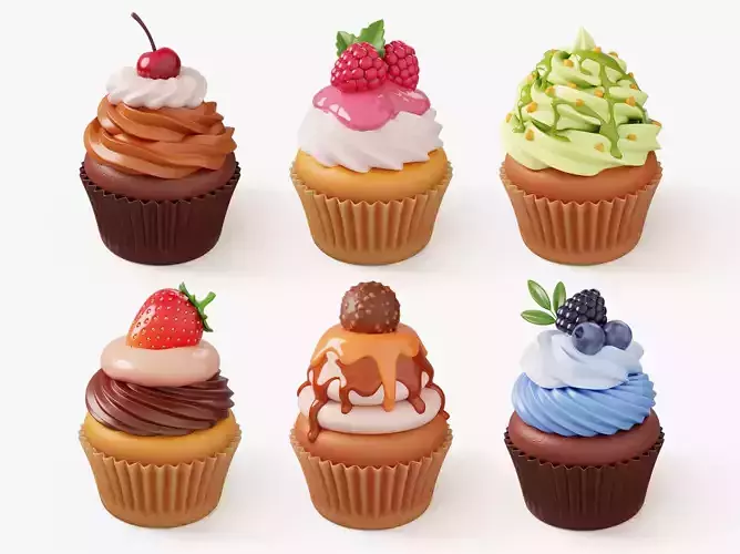 Colorful Cupcake Set 3D Model Collection