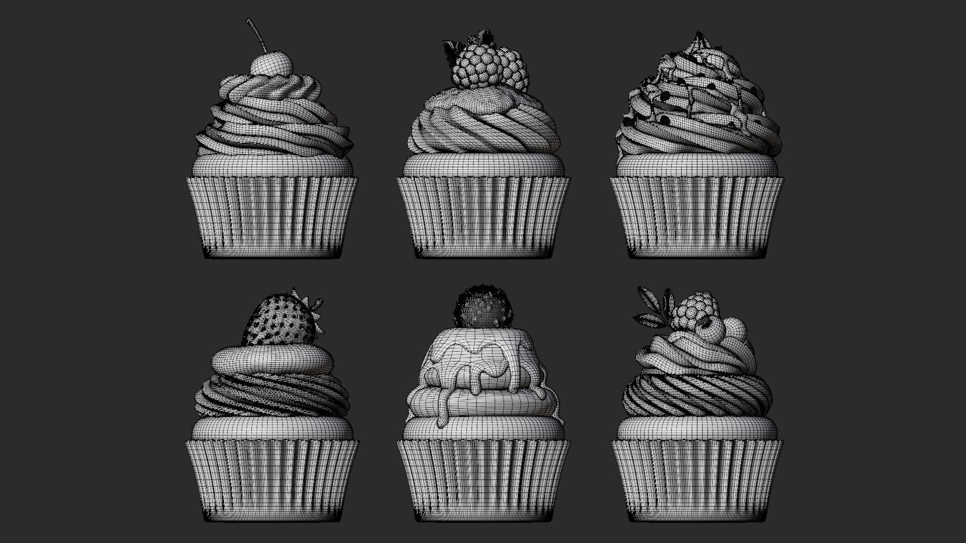 Colorful Cupcake Set 3D Model Collection_7
