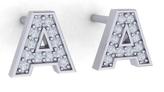 Alphabet Earrings letter A 3D print model