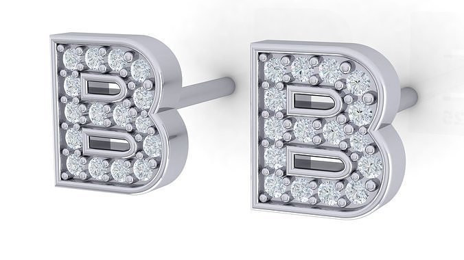 Alphabet Earrings letter B 3D print model