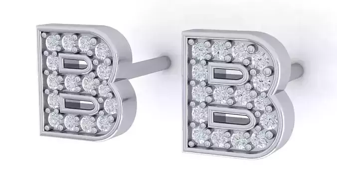 Alphabet Earrings letter B 3D print model