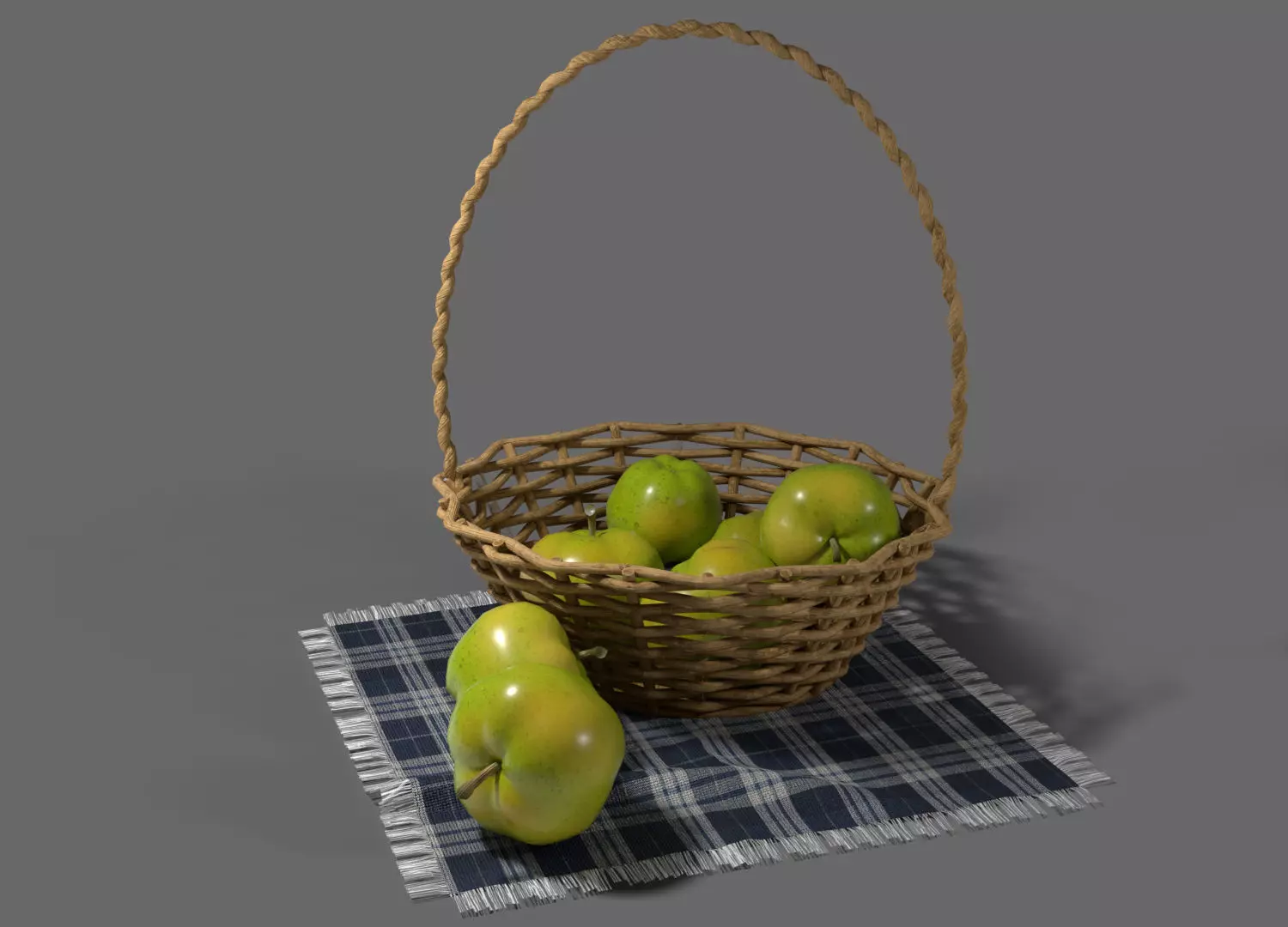 Apples in a wicker basket Low-poly 3D model