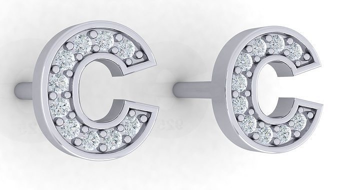 Alphabet Earrings letter C 3D print model