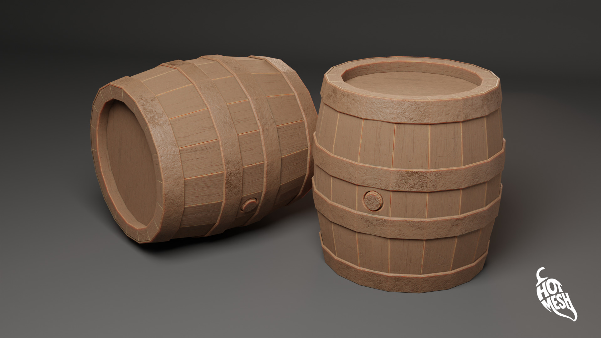 LOW POLY MEDIEVAL WINE BARREL Low-poly 3D model_3
