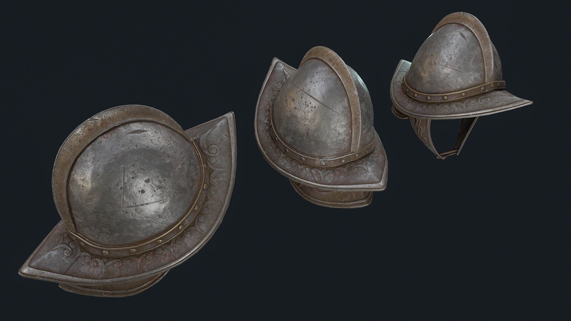 Iron Helmet 3 Low-poly 3D model_4