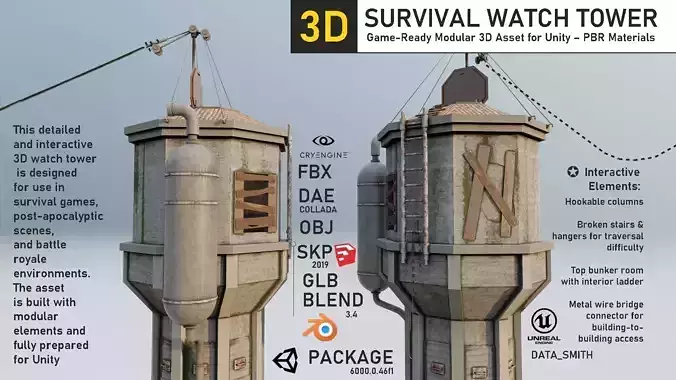 Realistic Watch Tower 3D Model Low-poly 3D model