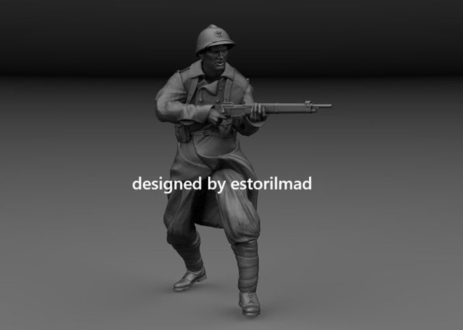 WW2 FRENCH SOLDIER IN ACTION v4 3D print model