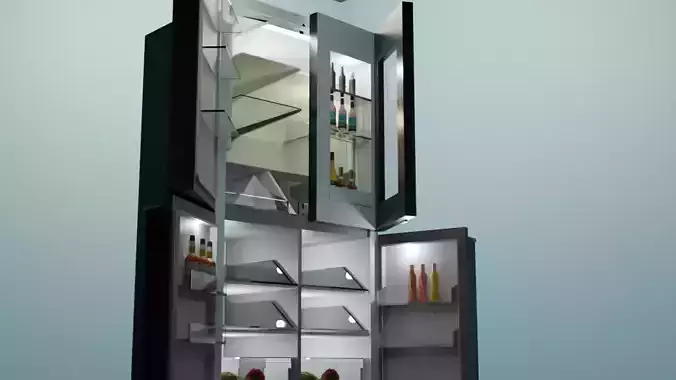 Double Door Fridge 3D Model  Realistic  Game Ready