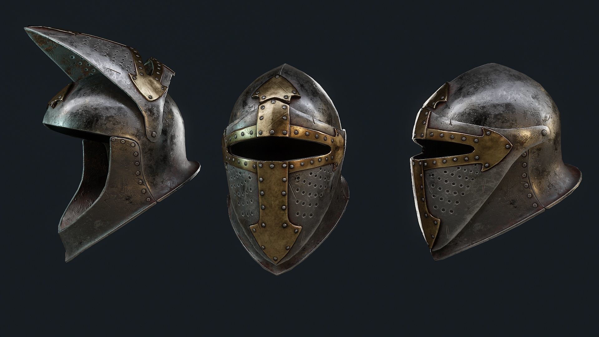 Iron Helmet 4 Low-poly 3D model_2