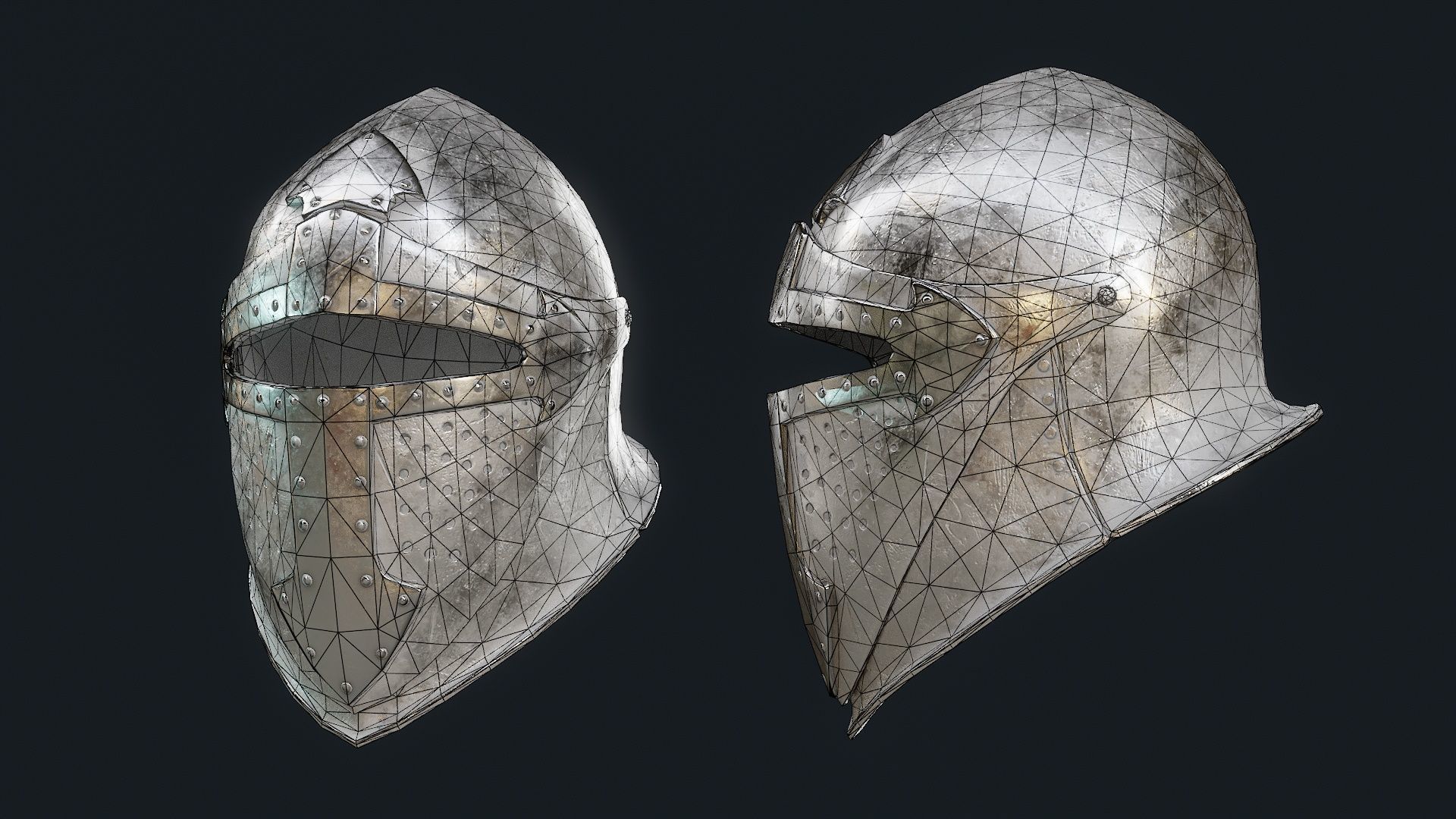 Iron Helmet 4 Low-poly 3D model_7