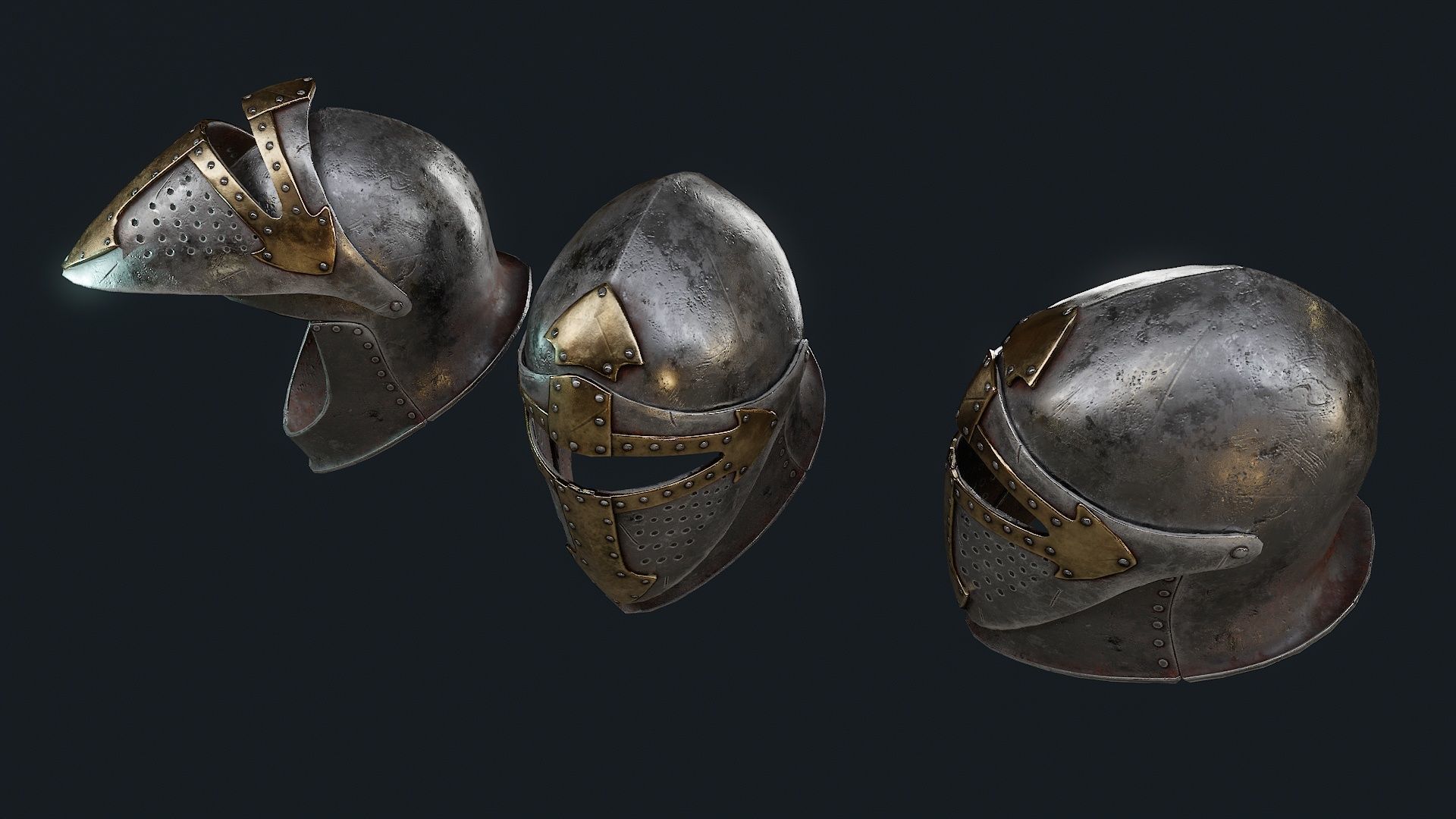 Iron Helmet 4 Low-poly 3D model_3