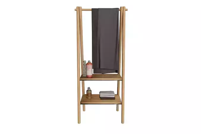 Wooden Bathroom Ladder Shelf with Towel Bar