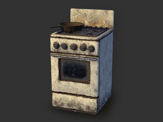 Post-Apocalyptic Soviet Gas Stove and Frying Pan Free low-poly 3D model