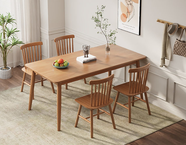 Modern wooden style dining table and chairs 3D model