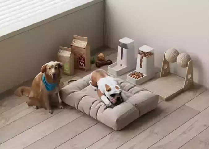 Dog house and dog food 3D model