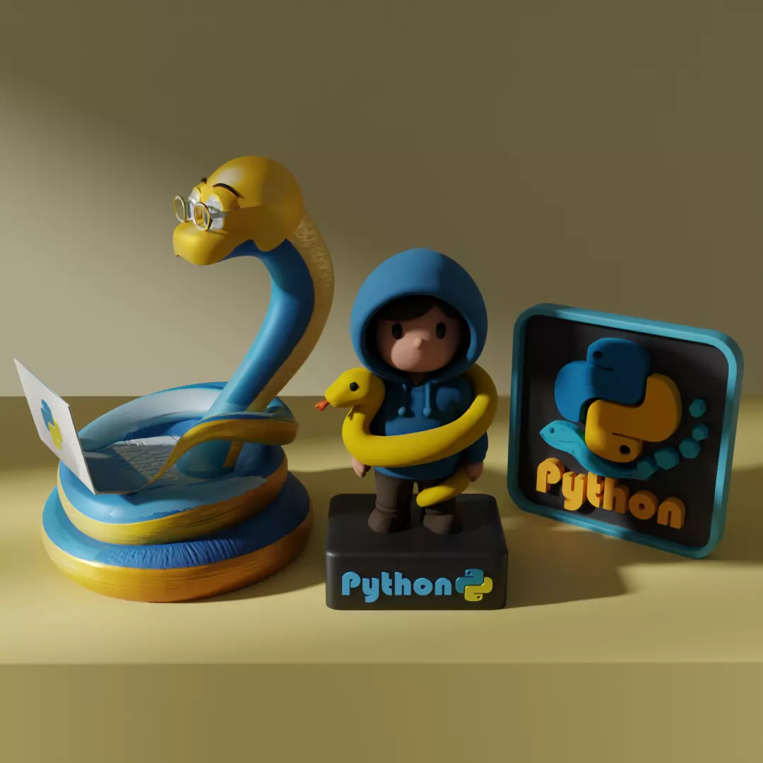 Python Programming Emblem Set 3D model_0