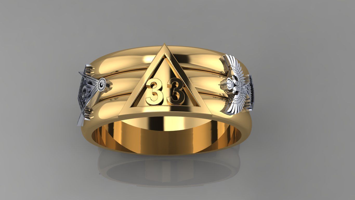 Masonic Ring 33rd Degree with Symbols 3D print model_3