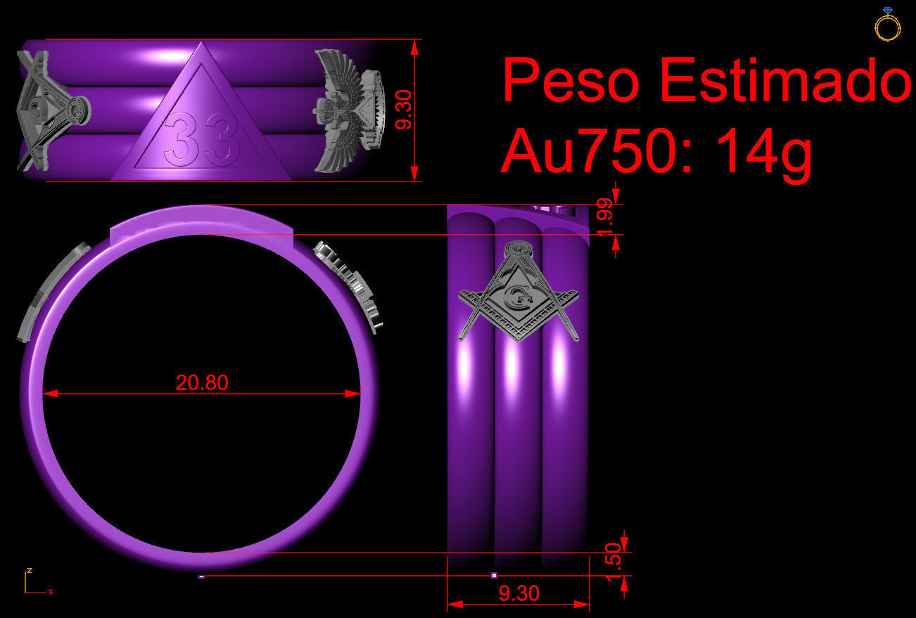 Masonic Ring 33rd Degree with Symbols 3D print model_4
