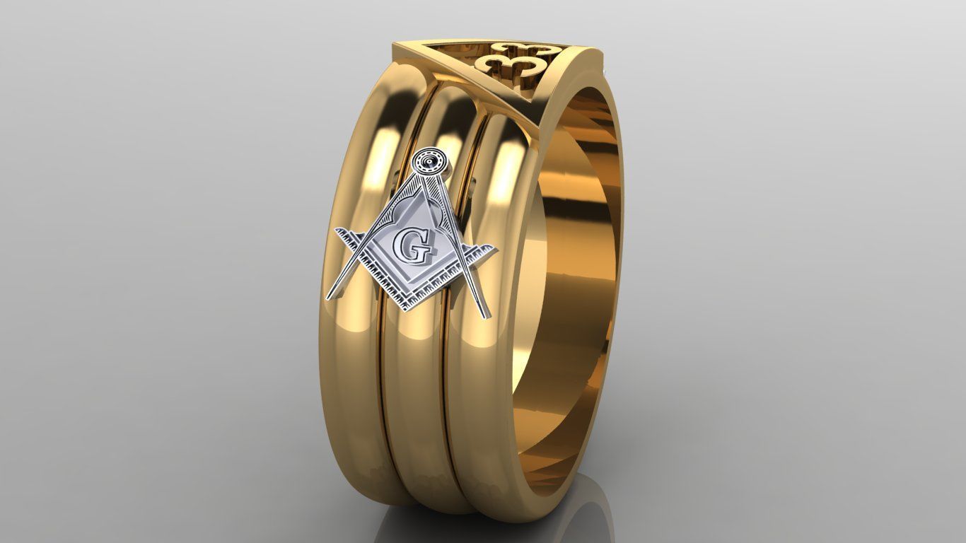Masonic Ring 33rd Degree with Symbols 3D print model_2