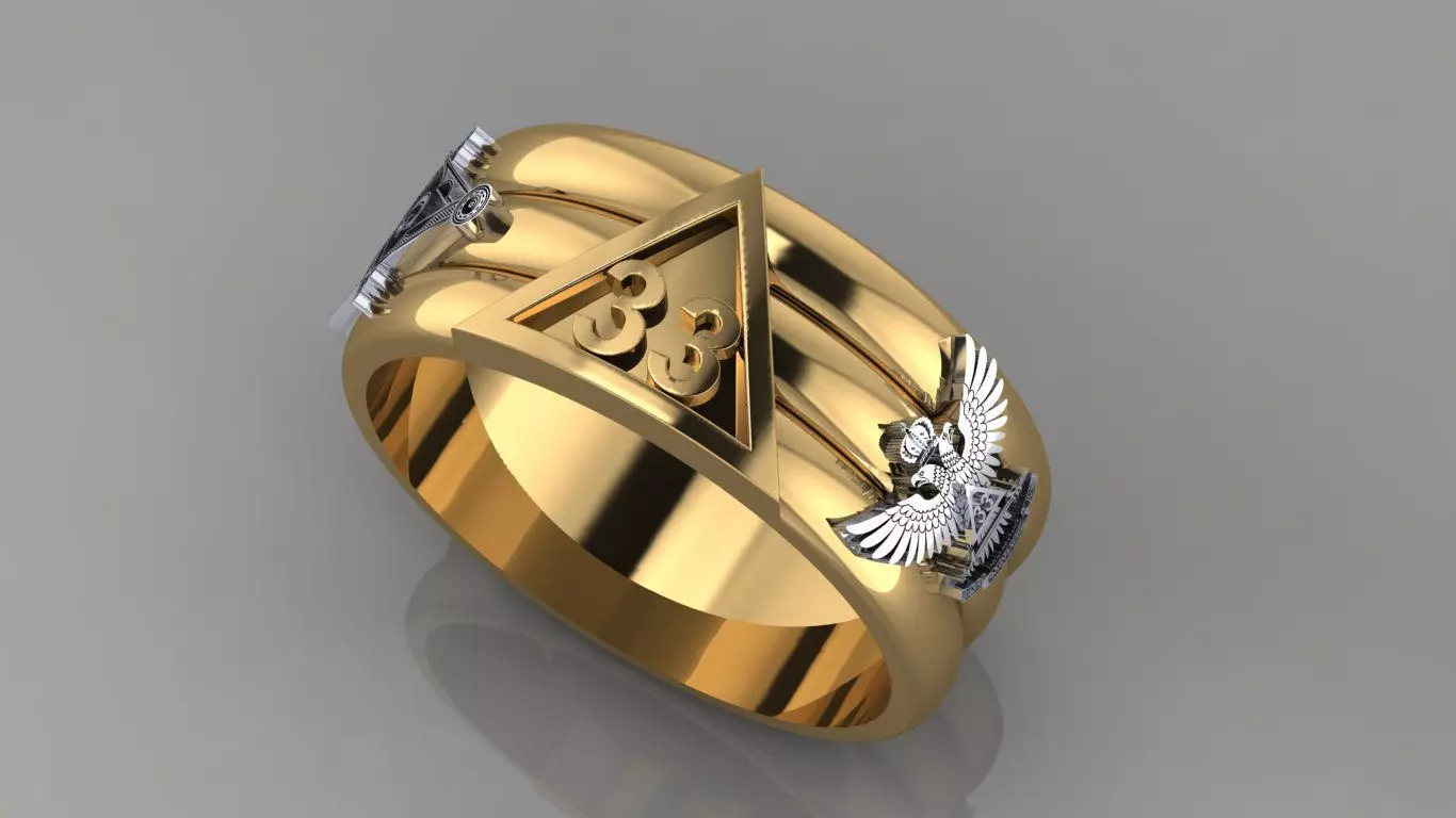 Masonic Ring 33rd Degree with Symbols 3D print model_0