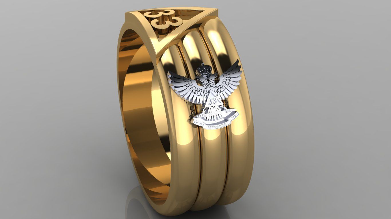 Masonic Ring 33rd Degree with Symbols 3D print model_1