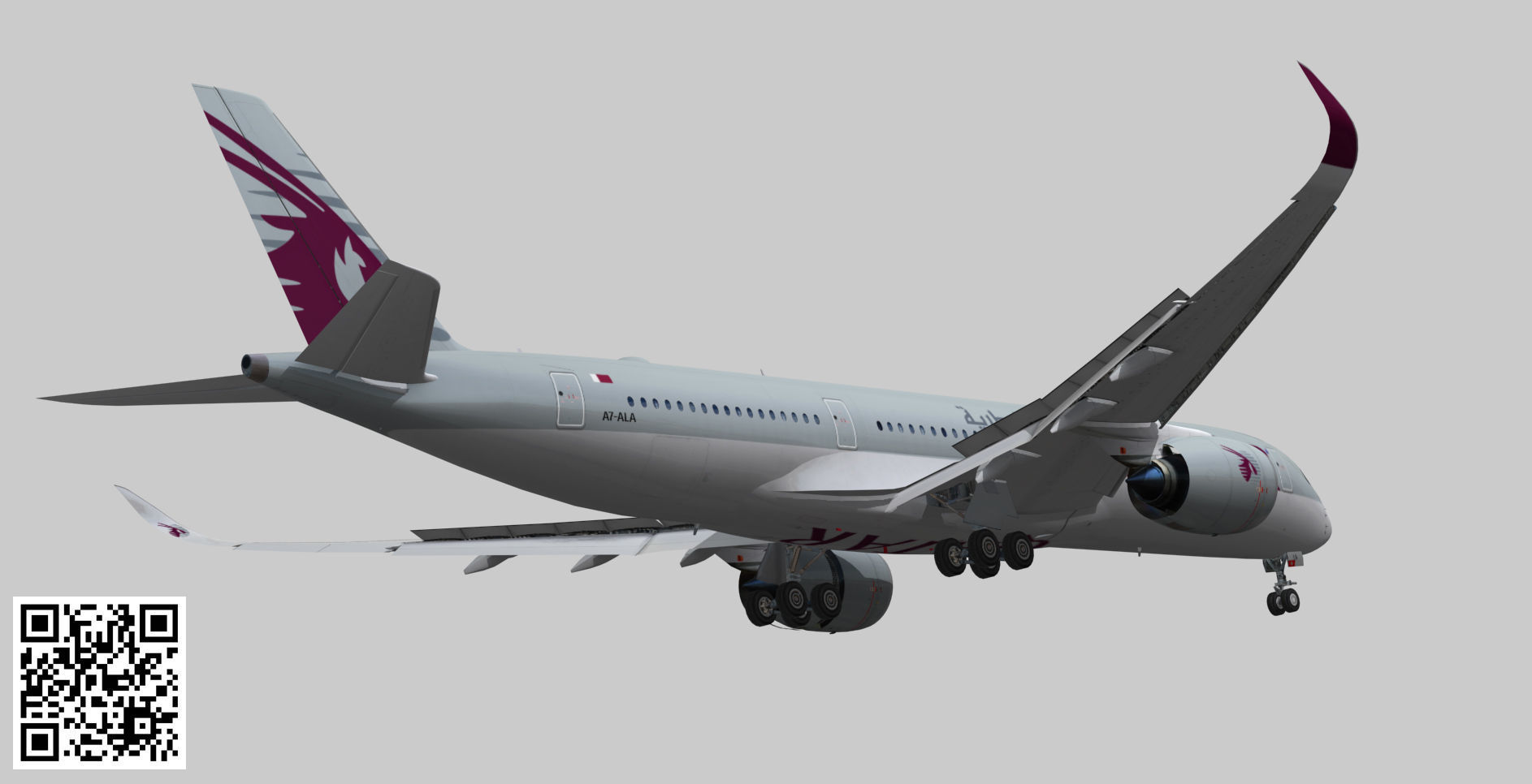 Airbus A350-900 XWB Qatar airways Low-poly 3D model_9