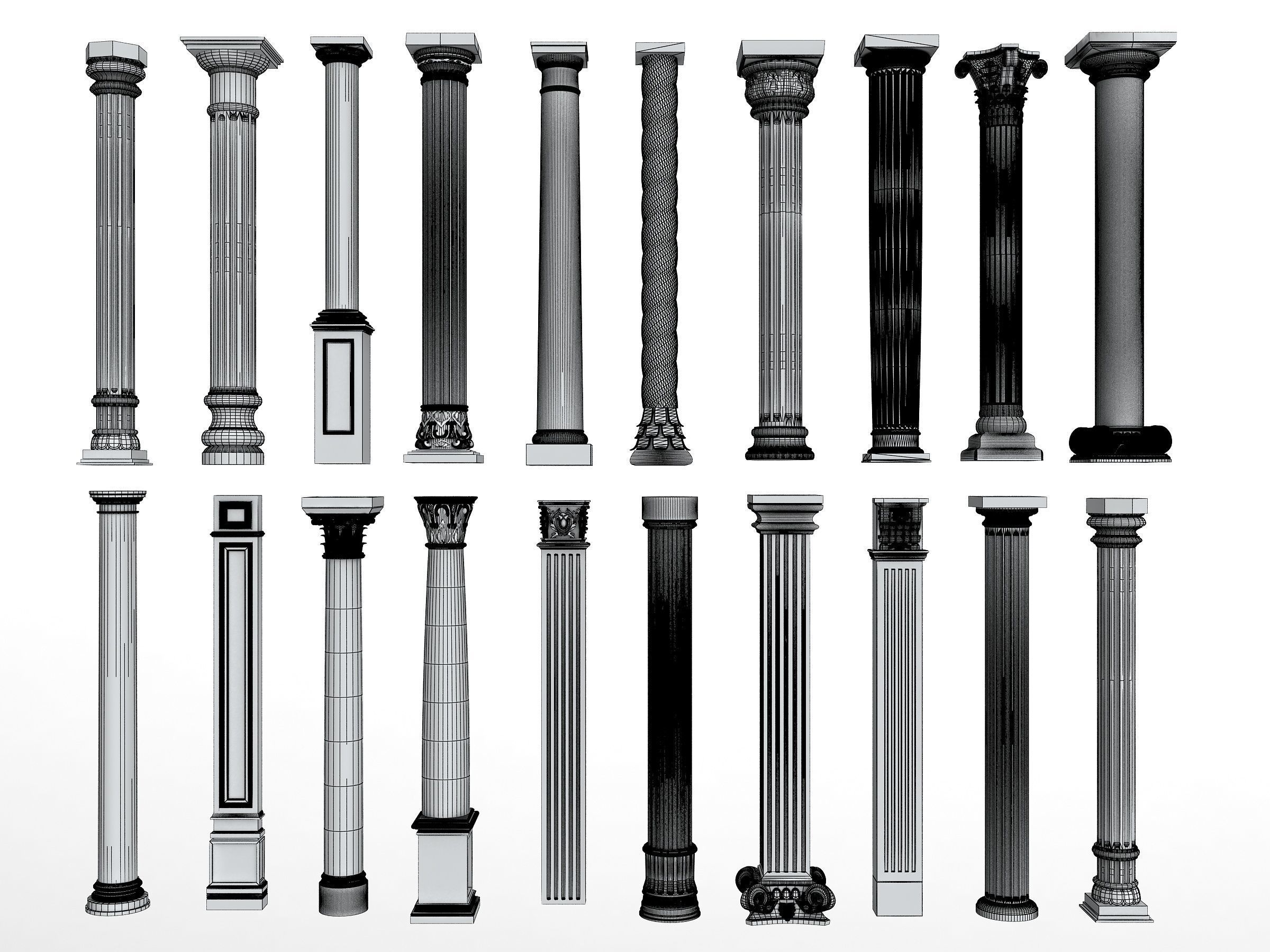Classical Columns pillar decorate Low-poly 3D model_9