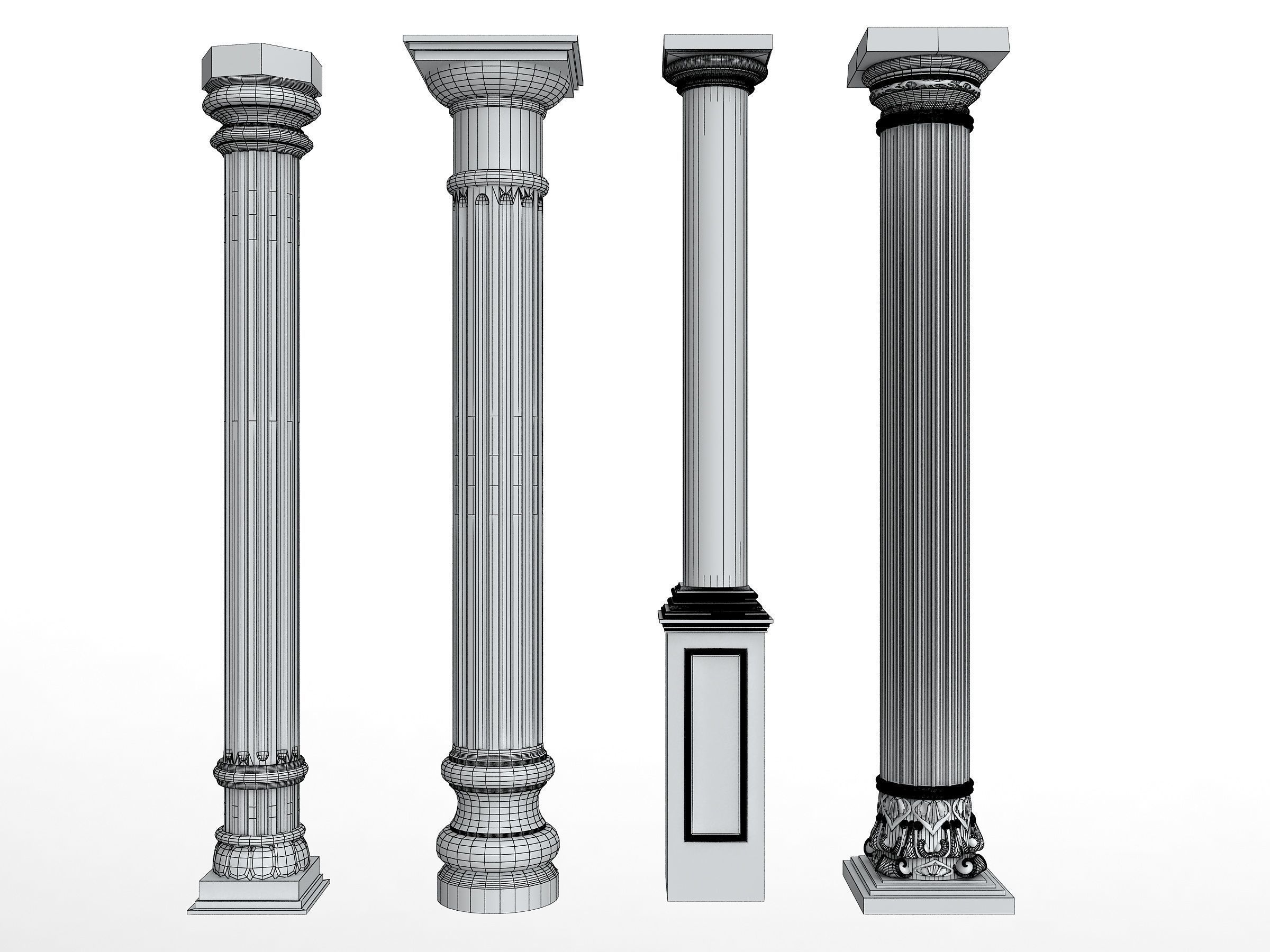 Classical Columns pillar decorate Low-poly 3D model_10