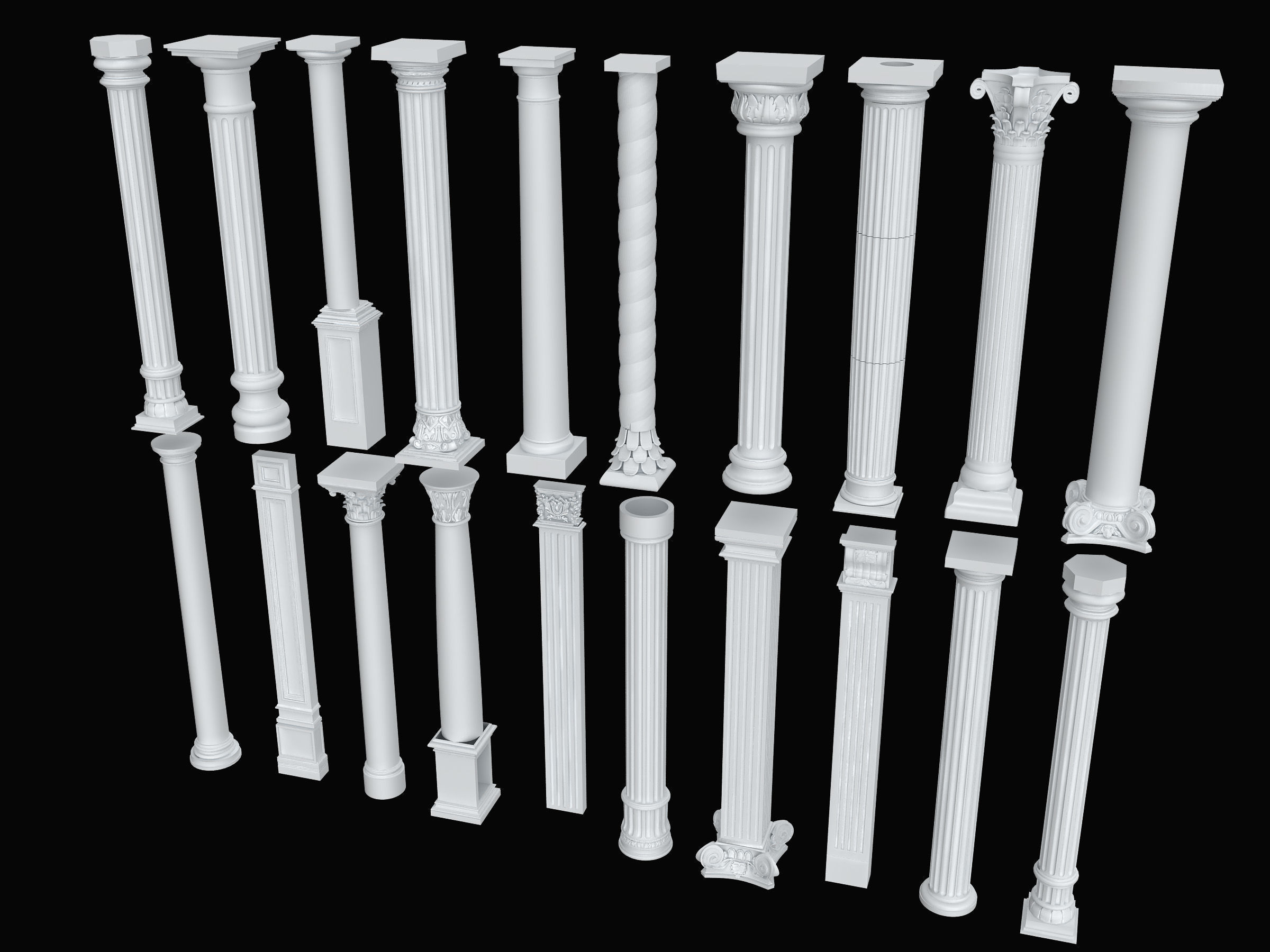 Classical Columns pillar decorate Low-poly 3D model_2